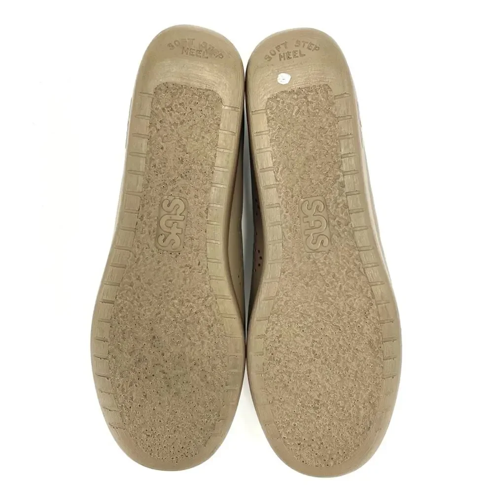 SAS Women Casual Penny Loafer Size 6.5 Tan Genuine Leather Comfort Low Wedge